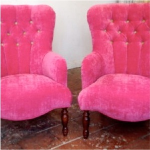 pink upholstered traditional arm chairs